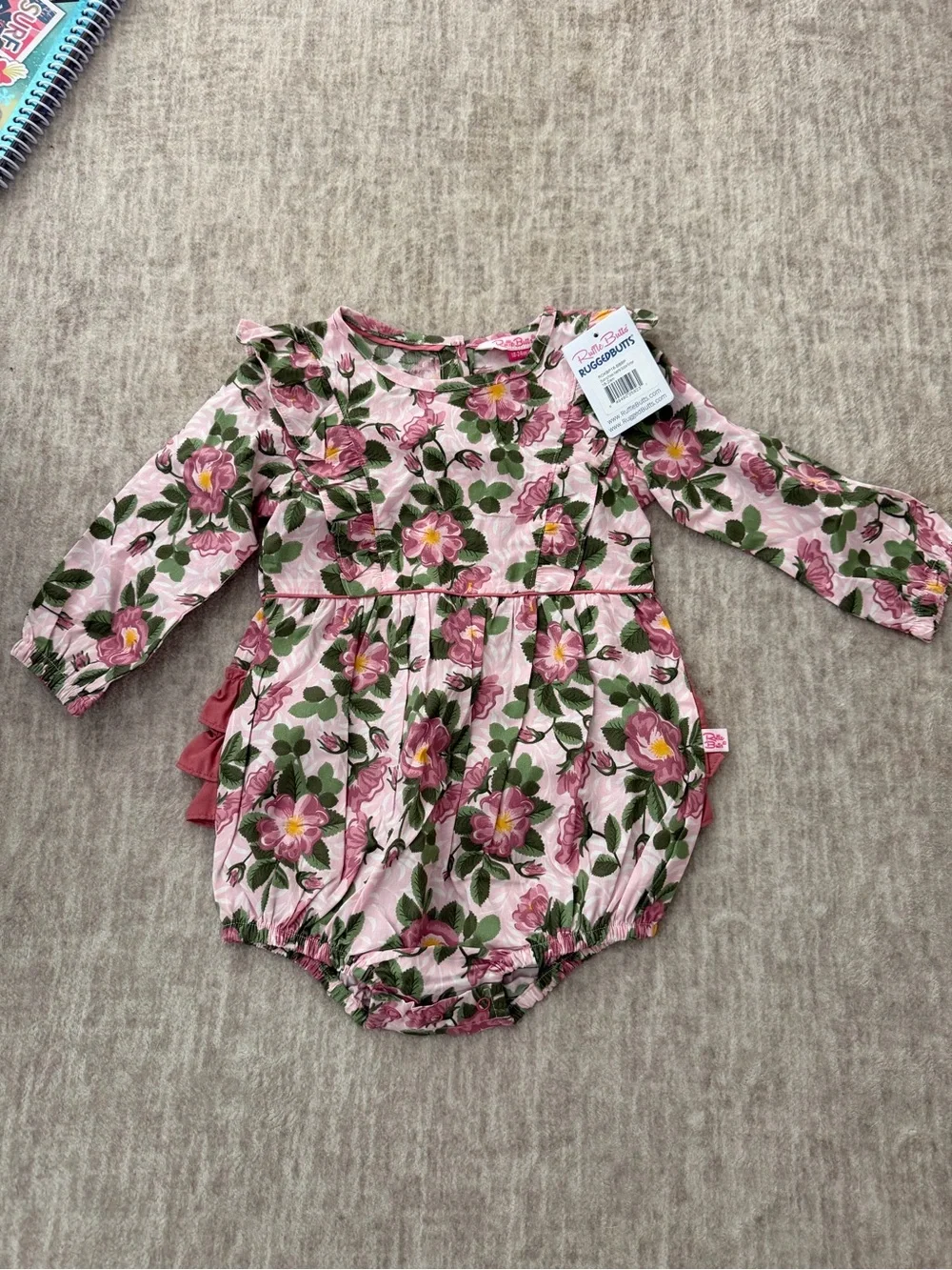 Ruffle Butts Pink Floral Long-Sleeve Bubble Romper
